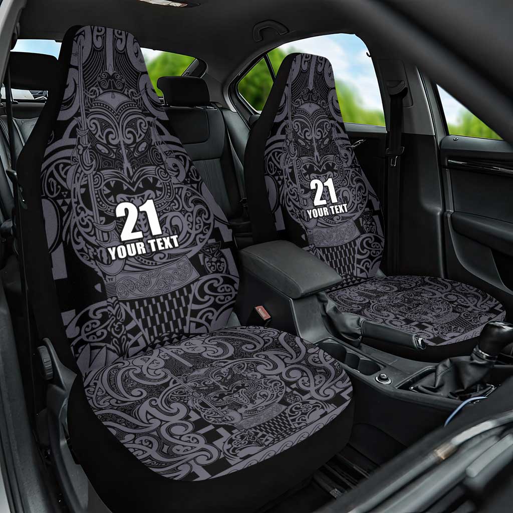 Custom New Zealand Taiaha Maori Car Seat Cover Minimalist Silver Fern All Black - Polynesian Pride