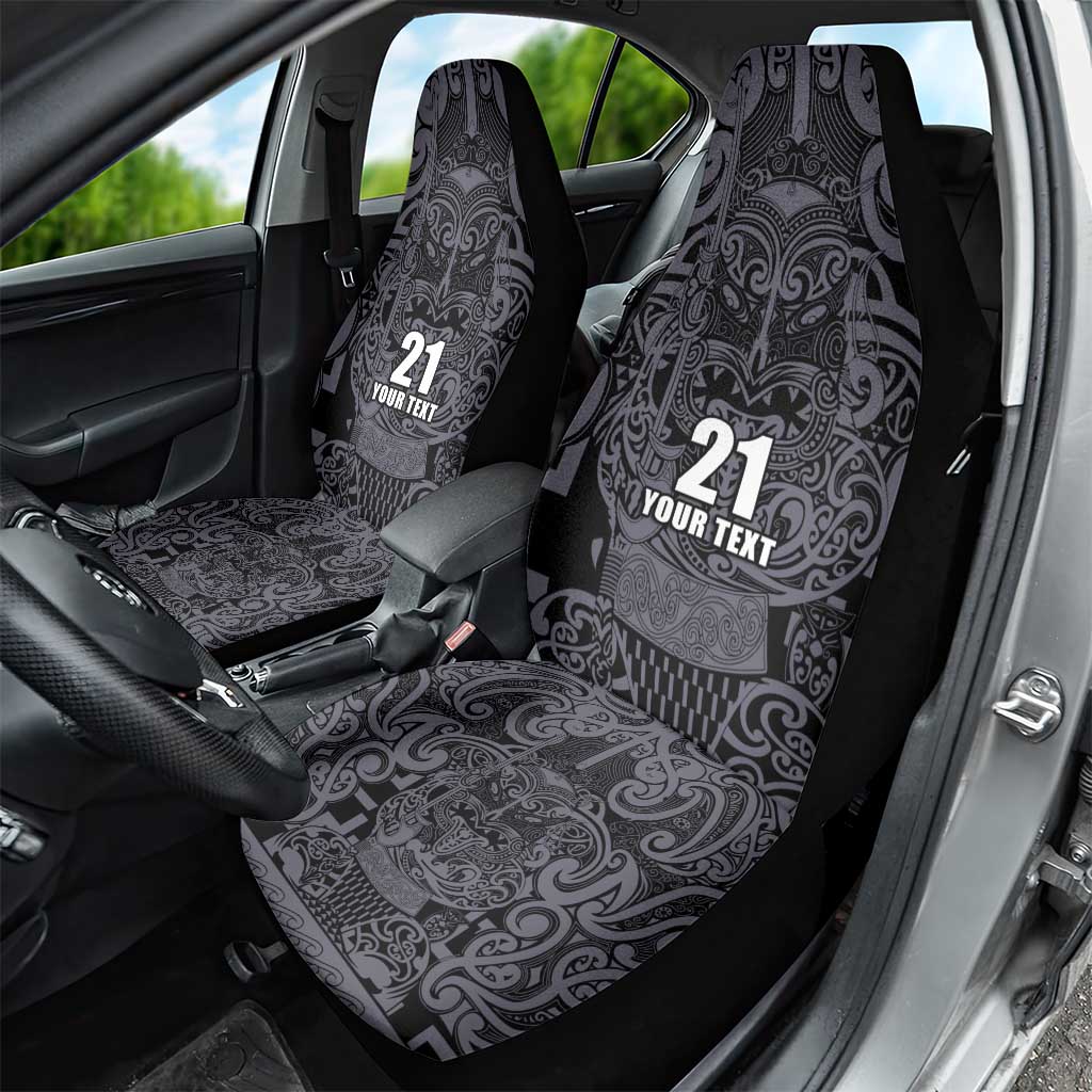 Custom New Zealand Taiaha Maori Car Seat Cover Minimalist Silver Fern All Black - Polynesian Pride