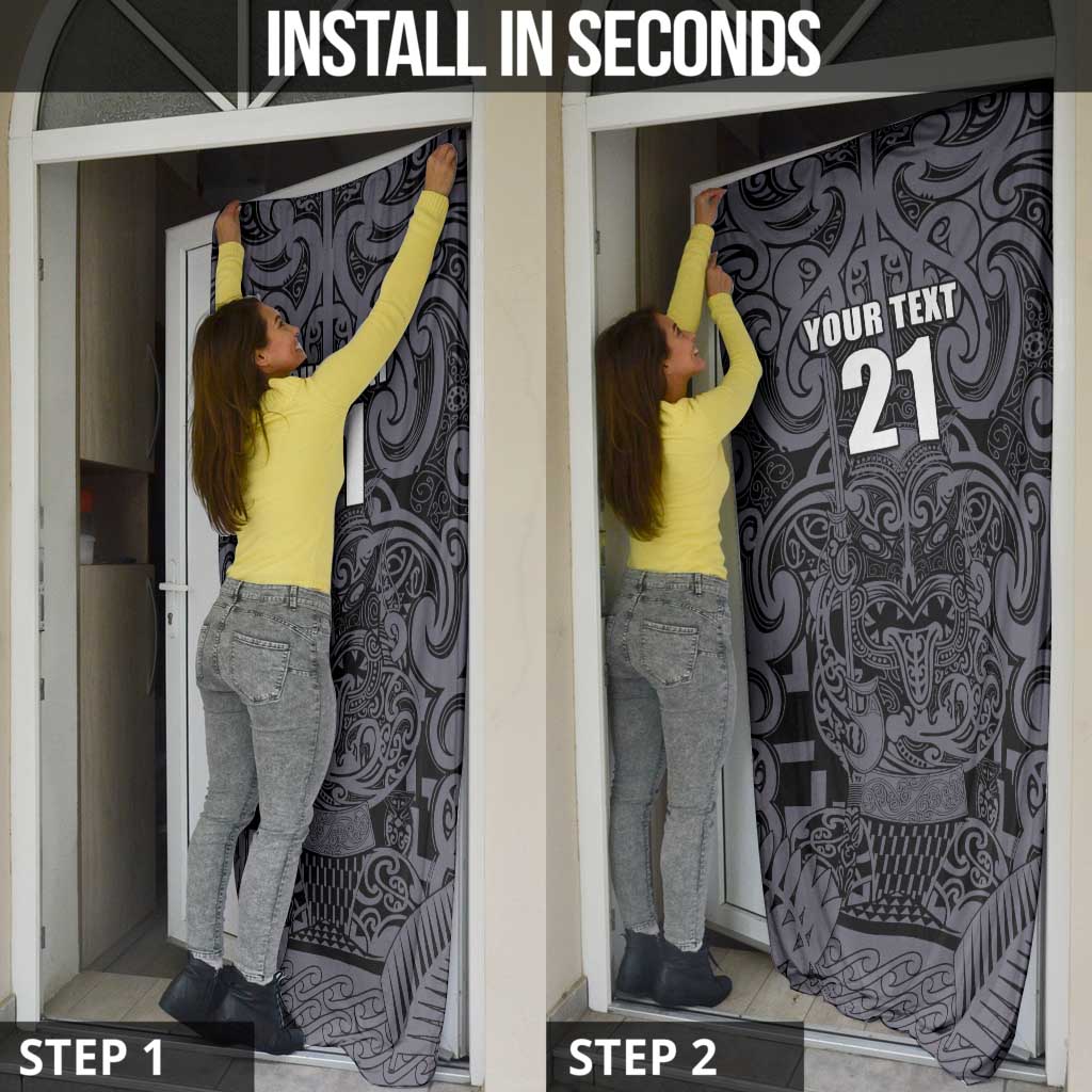 Custom New Zealand Taiaha Maori Door Cover Minimalist Silver Fern All Black - Polynesian Pride