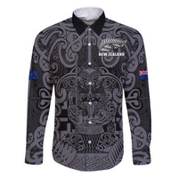 Custom New Zealand Taiaha Maori Family Matching Off Shoulder Short Dress and Hawaiian Shirt Minimalist Silver Fern All Black - Polynesian Pride