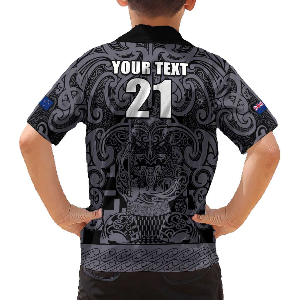 Custom New Zealand Taiaha Maori Family Matching Short Sleeve Bodycon Dress and Hawaiian Shirt Minimalist Silver Fern All Black - Polynesian Pride