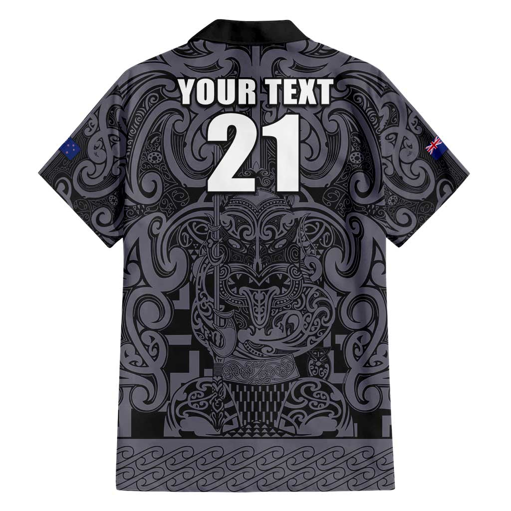 Custom New Zealand Taiaha Maori Family Matching Short Sleeve Bodycon Dress and Hawaiian Shirt Minimalist Silver Fern All Black - Polynesian Pride