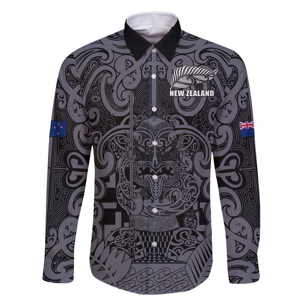 Custom New Zealand Taiaha Maori Family Matching Tank Maxi Dress and Hawaiian Shirt Minimalist Silver Fern All Black - Polynesian Pride