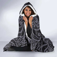 Custom New Zealand Taiaha Maori Hooded Blanket Minimalist Silver Fern All Black - Polynesian Pride