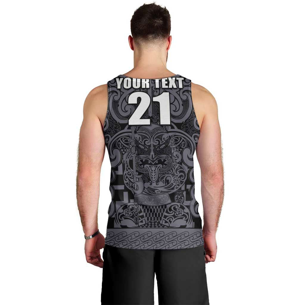 Custom New Zealand Taiaha Maori Men Tank Top Minimalist Silver Fern All Black - Polynesian Pride