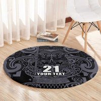 Custom New Zealand Taiaha Maori Round Carpet Minimalist Silver Fern All Black - Polynesian Pride