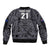 Custom New Zealand Taiaha Maori Sleeve Zip Bomber Jacket Minimalist Silver Fern All Black - Polynesian Pride