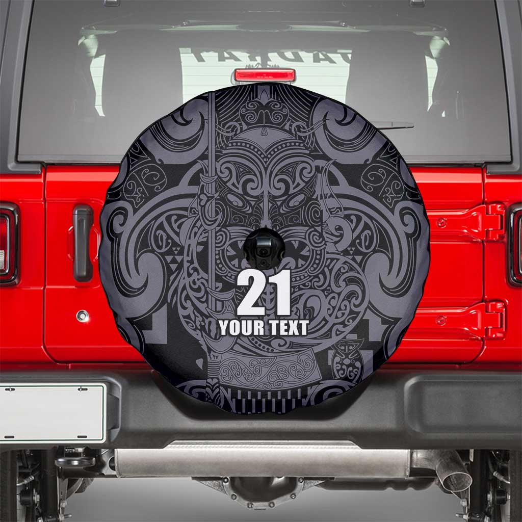 Custom New Zealand Taiaha Maori Spare Tire Cover Minimalist Silver Fern All Black - Polynesian Pride