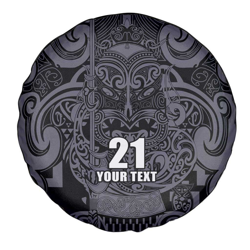 Custom New Zealand Taiaha Maori Spare Tire Cover Minimalist Silver Fern All Black - Polynesian Pride