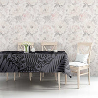 Custom New Zealand Taiaha Maori Tablecloth Minimalist Silver Fern All Black - Polynesian Pride