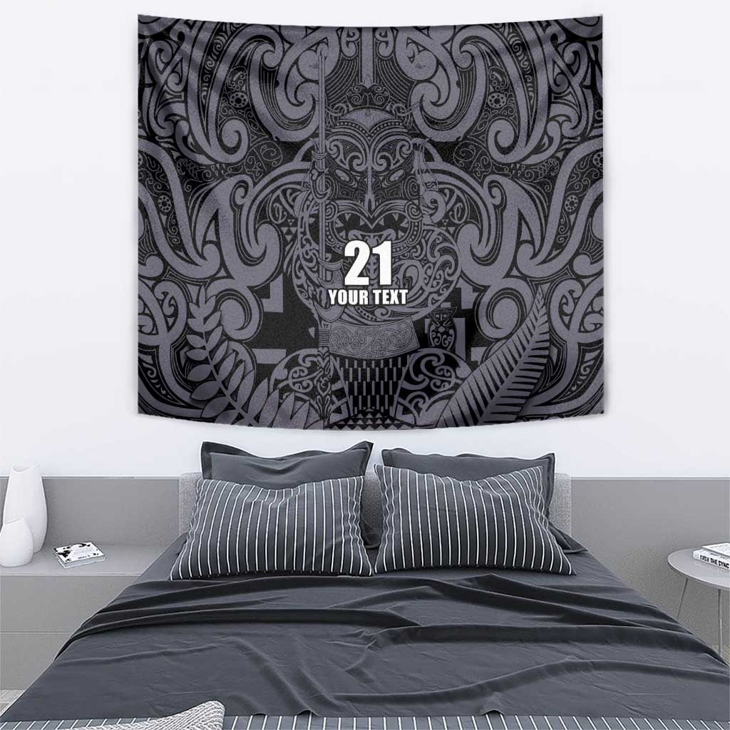 Custom New Zealand Taiaha Maori Tapestry Minimalist Silver Fern All Black - Polynesian Pride