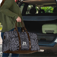 Custom New Zealand Taiaha Maori Travel Bag Minimalist Silver Fern All Black - Polynesian Pride