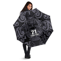 Custom New Zealand Taiaha Maori Umbrella Minimalist Silver Fern All Black - Polynesian Pride