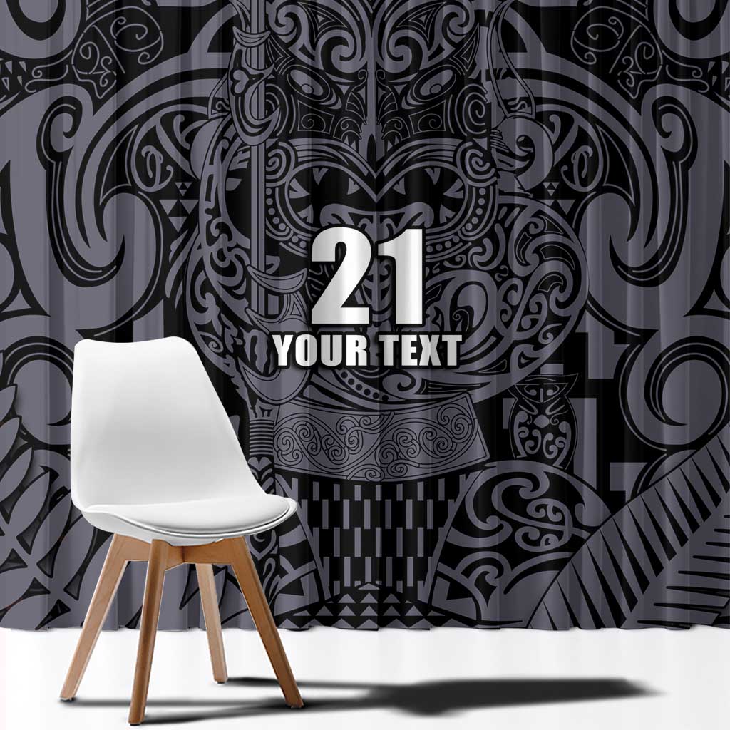 Custom New Zealand Taiaha Maori Window Curtain Minimalist Silver Fern All Black - Polynesian Pride
