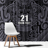 Custom New Zealand Taiaha Maori Window Curtain Minimalist Silver Fern All Black - Polynesian Pride