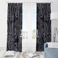 Custom New Zealand Taiaha Maori Window Curtain Minimalist Silver Fern All Black - Polynesian Pride