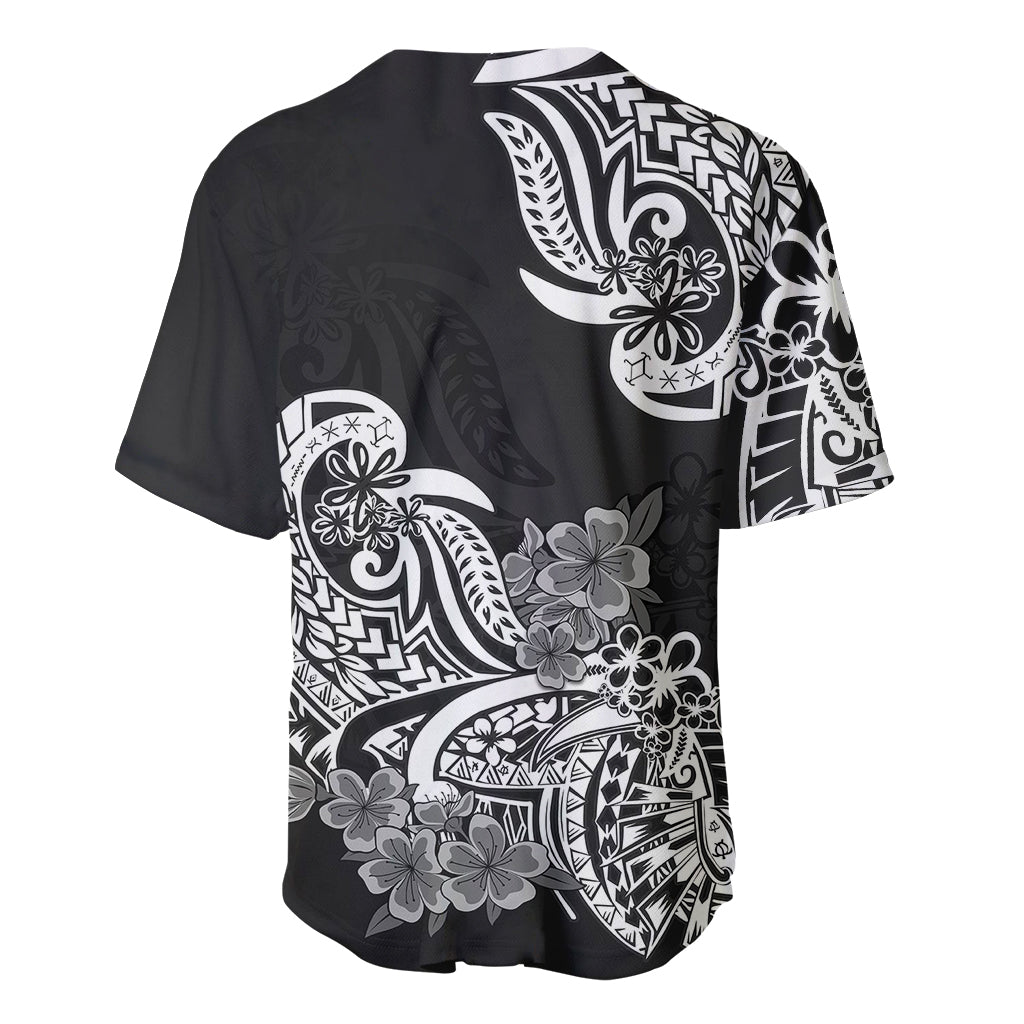 Polynesian Baseball Jersey Pacific Flower Mix Floral Tribal Tattoo Black Vibe LT9 - Polynesian Pride