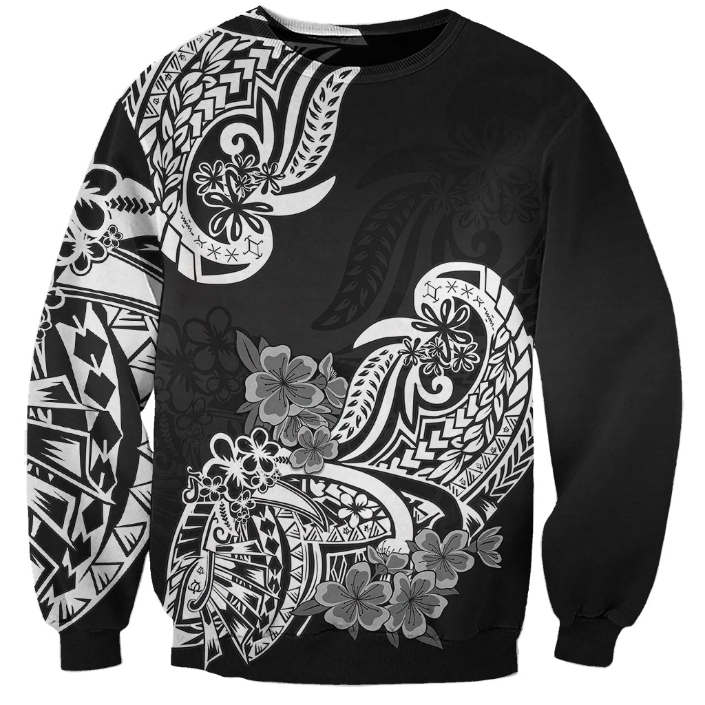 Polynesian Sweatshirt Pacific Flower Mix Floral Tribal Tattoo Black Vibe LT9 Unisex Black - Polynesian Pride
