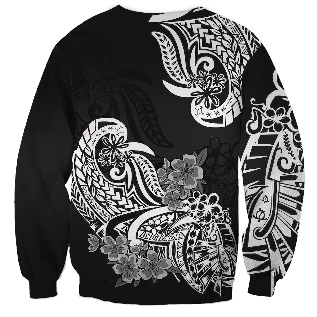 Polynesian Sweatshirt Pacific Flower Mix Floral Tribal Tattoo Black Vibe LT9 - Polynesian Pride