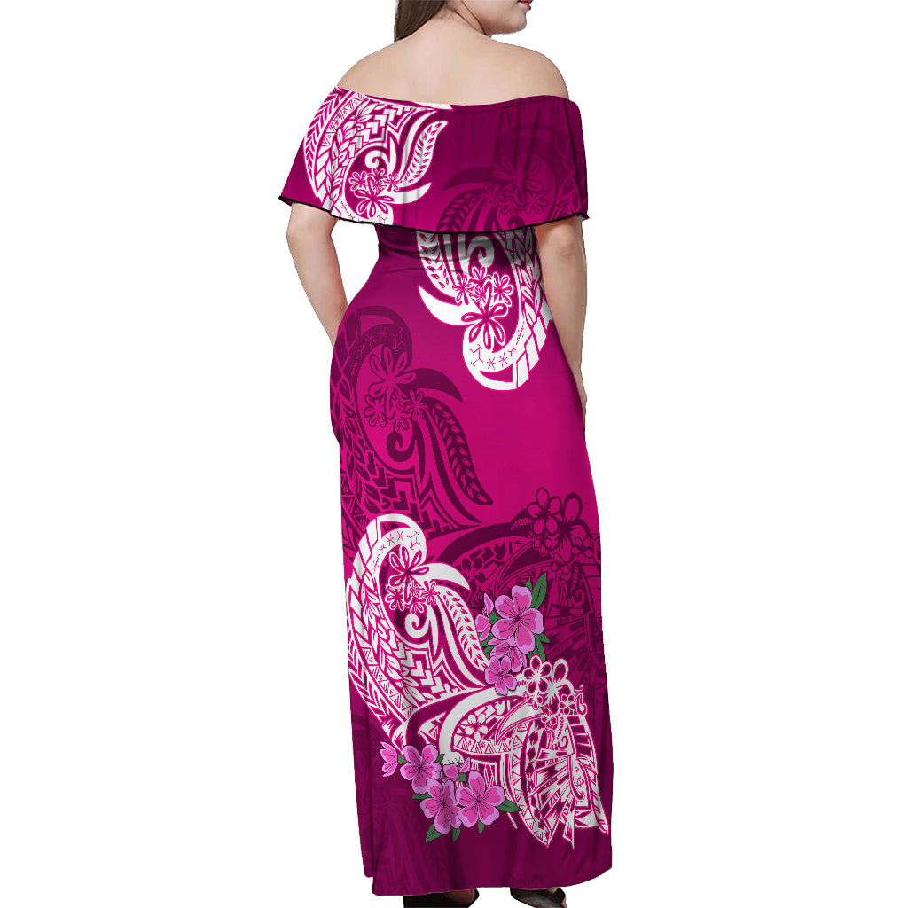 Polynesian Off Shoulder Maxi Dress Pacific Flower Mix Floral Tribal Tattoo Pink Vibe LT9 - Polynesian Pride