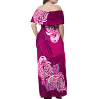 Polynesian Off Shoulder Maxi Dress Pacific Flower Mix Floral Tribal Tattoo Pink Vibe LT9 - Polynesian Pride