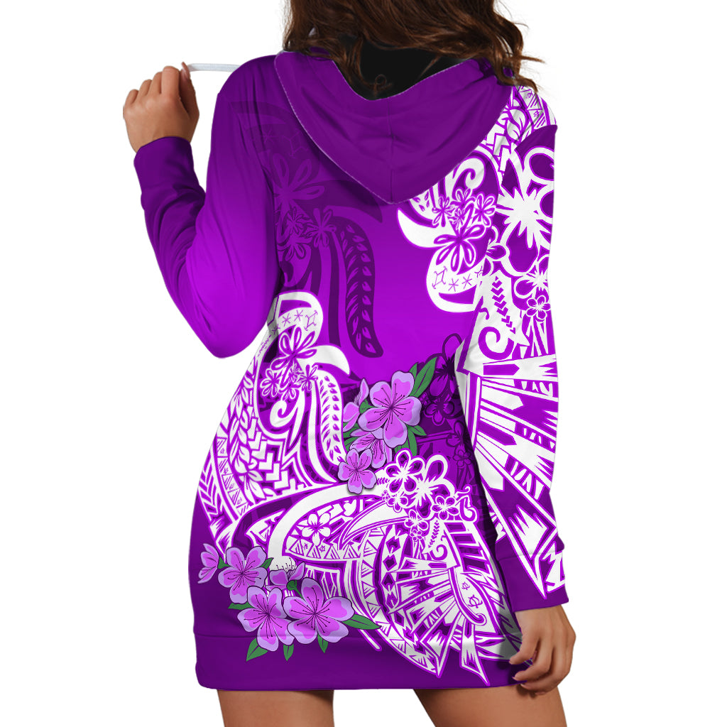Polynesian Hoodie Dress Pacific Flower Mix Floral Tribal Tattoo Purple Vibe LT9 - Polynesian Pride