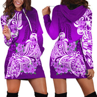Polynesian Hoodie Dress Pacific Flower Mix Floral Tribal Tattoo Purple Vibe LT9 - Polynesian Pride