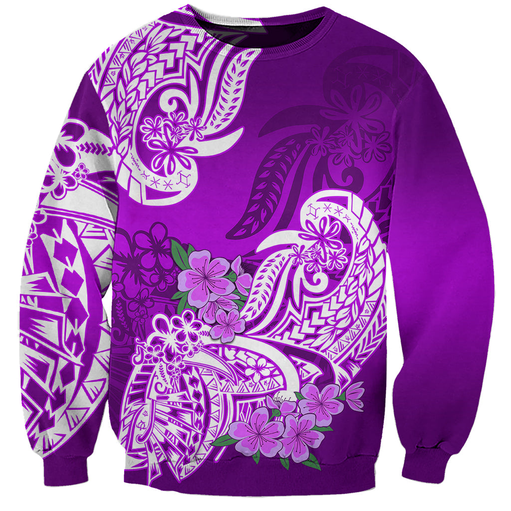 Polynesian Sweatshirt Pacific Flower Mix Floral Tribal Tattoo Purple Vibe LT9 Unisex Purple - Polynesian Pride