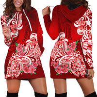 Polynesian Hoodie Dress Pacific Flower Mix Floral Tribal Tattoo Red Vibe LT9 - Polynesian Pride