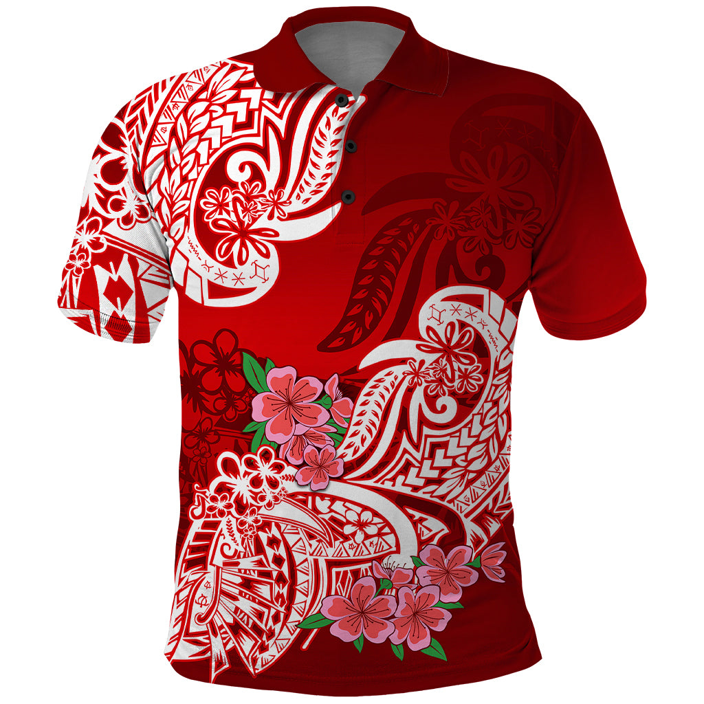 Polynesian Polo Shirt Pacific Flower Mix Floral Tribal Tattoo Red Vibe LT9 Red - Polynesian Pride