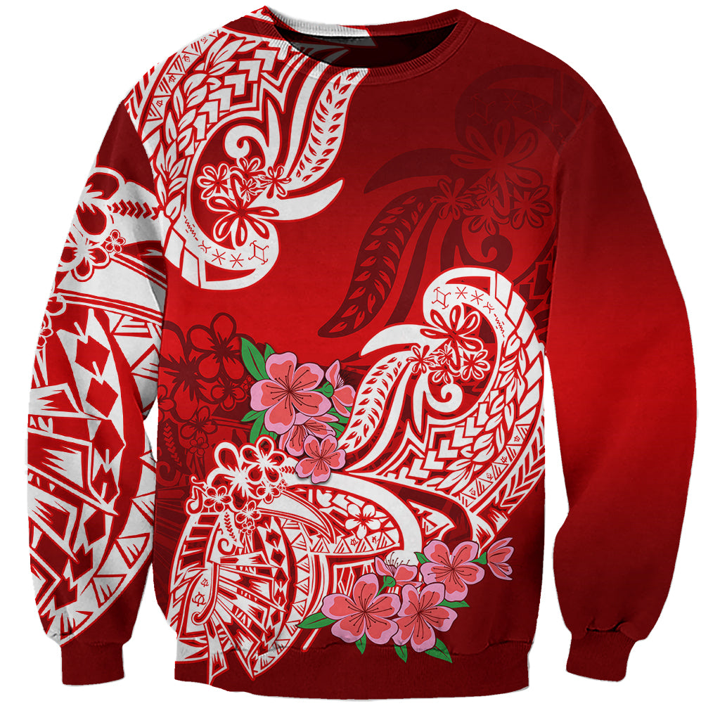 Polynesian Sweatshirt Pacific Flower Mix Floral Tribal Tattoo Red Vibe LT9 Unisex Red - Polynesian Pride