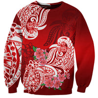 Polynesian Sweatshirt Pacific Flower Mix Floral Tribal Tattoo Red Vibe LT9 Unisex Red - Polynesian Pride