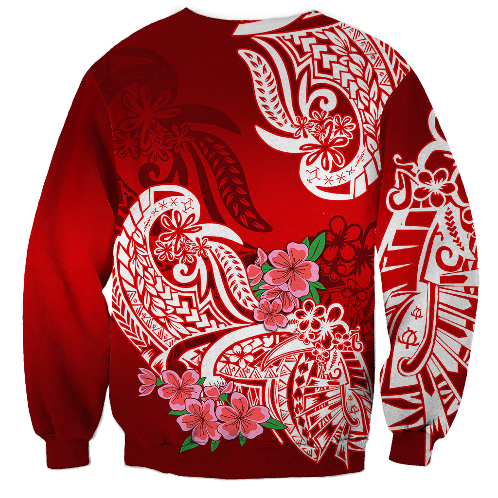 Polynesian Sweatshirt Pacific Flower Mix Floral Tribal Tattoo Red Vibe LT9 - Polynesian Pride
