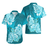 Polynesian Hawaiian Shirt Pacific Flower Mix Floral Tribal Tattoo Aqua Vibe LT9 - Polynesian Pride