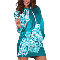 Polynesian Hoodie Dress Pacific Flower Mix Floral Tribal Tattoo Aqua Vibe LT9 Aqua - Polynesian Pride