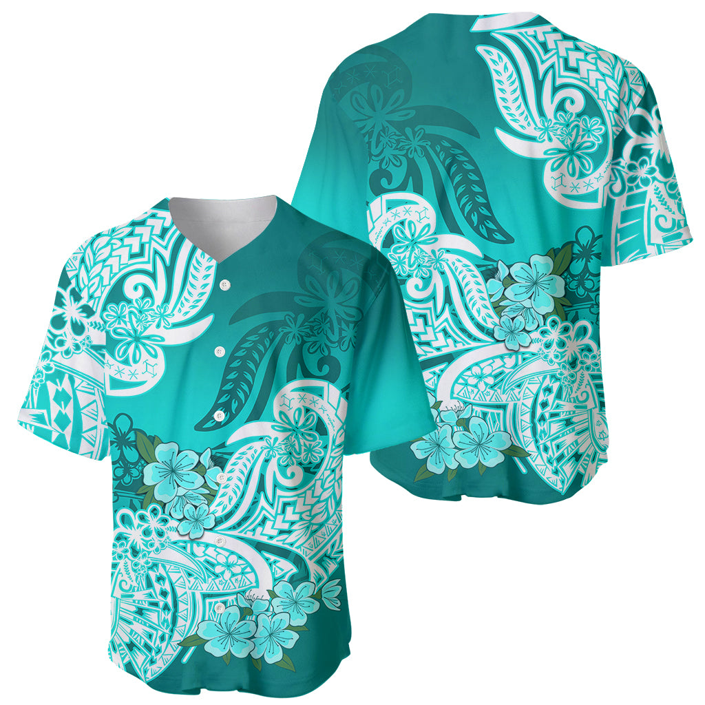 Polynesian Baseball Jersey Pacific Flower Mix Floral Tribal Tattoo Turquoise Vibe LT9 - Polynesian Pride