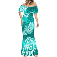 Polynesian Mermaid Dress Pacific Flower Mix Floral Tribal Tattoo Turquoise Vibe LT9 - Polynesian Pride