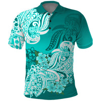 Polynesian Polo Shirt Pacific Flower Mix Floral Tribal Tattoo Turquoise Vibe LT9 Turquoise - Polynesian Pride