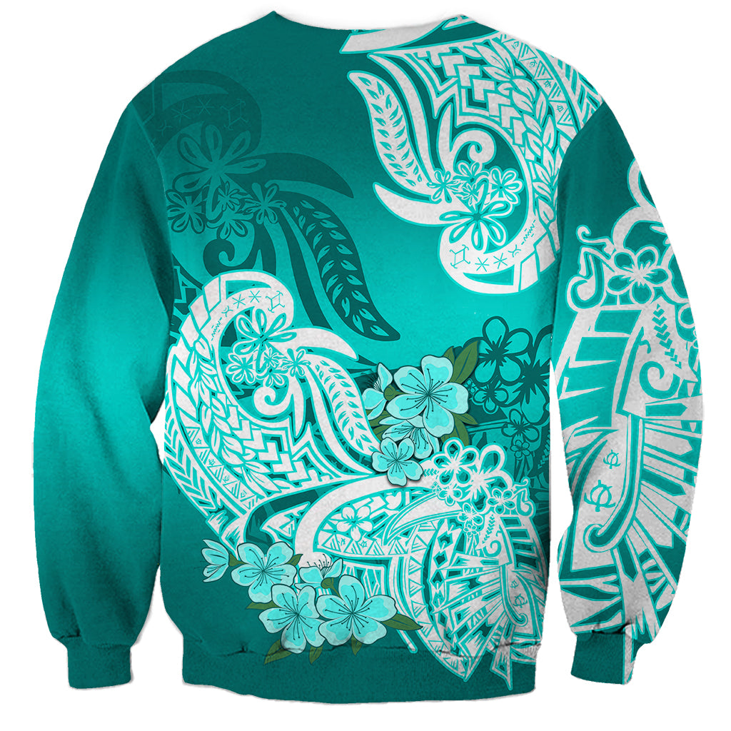 Polynesian Sweatshirt Pacific Flower Mix Floral Tribal Tattoo Turquoise Vibe LT9 - Polynesian Pride
