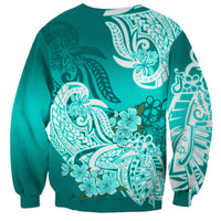 Polynesian Sweatshirt Pacific Flower Mix Floral Tribal Tattoo Turquoise Vibe LT9 - Polynesian Pride