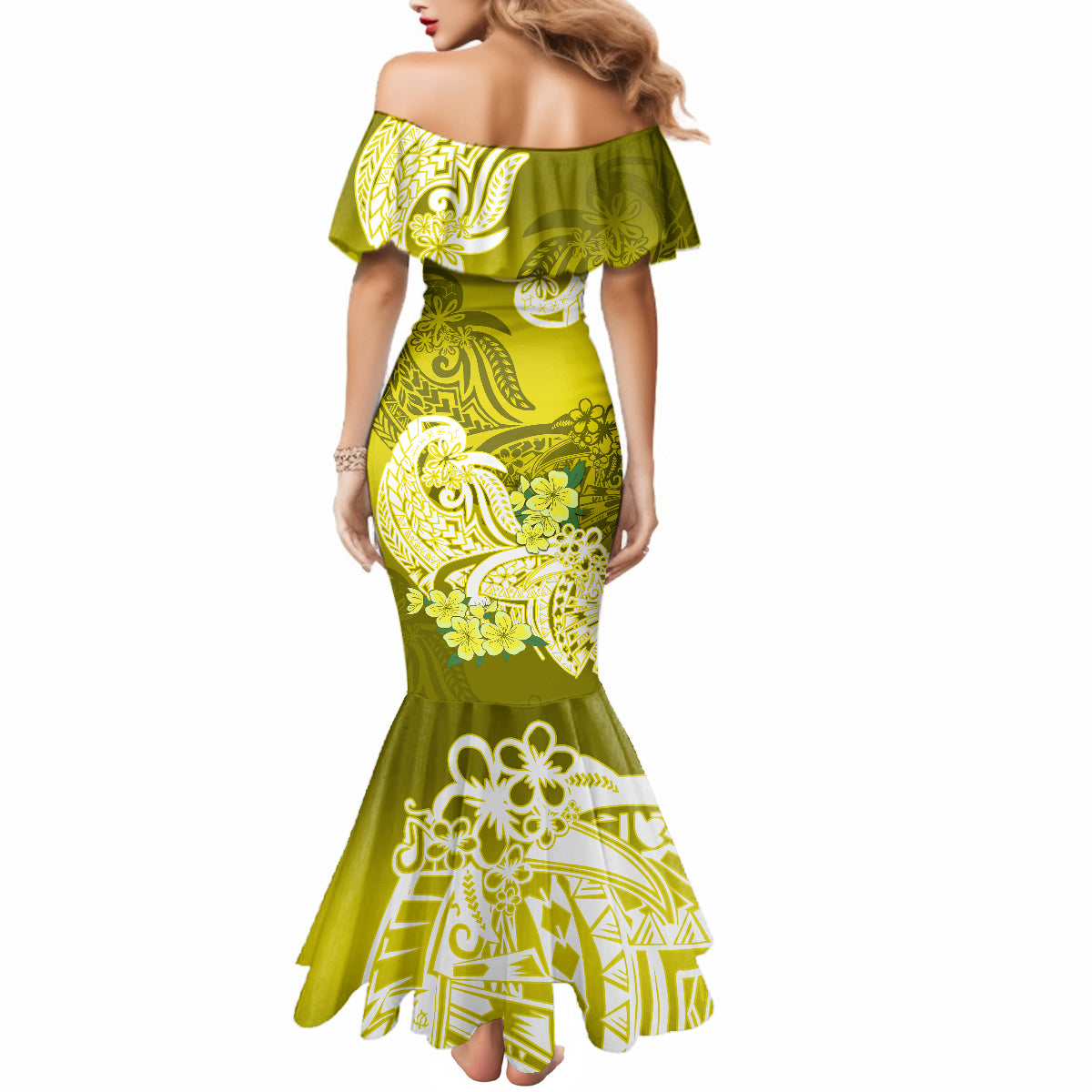 Polynesian Mermaid Dress Pacific Flower Mix Floral Tribal Tattoo Yellow Vibe LT9 - Polynesian Pride