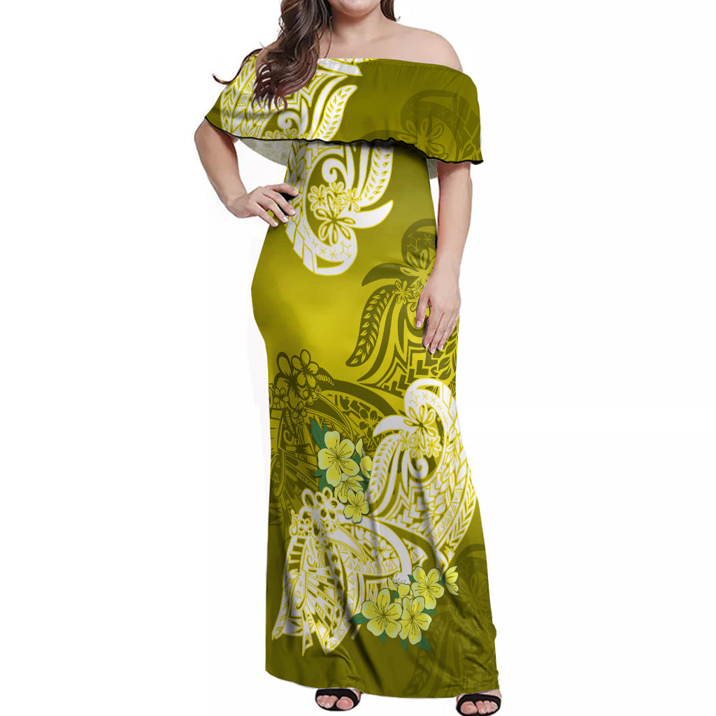 Polynesian Off Shoulder Maxi Dress Pacific Flower Mix Floral Tribal Tattoo Yellow Vibe LT9 Women Yellow - Polynesian Pride