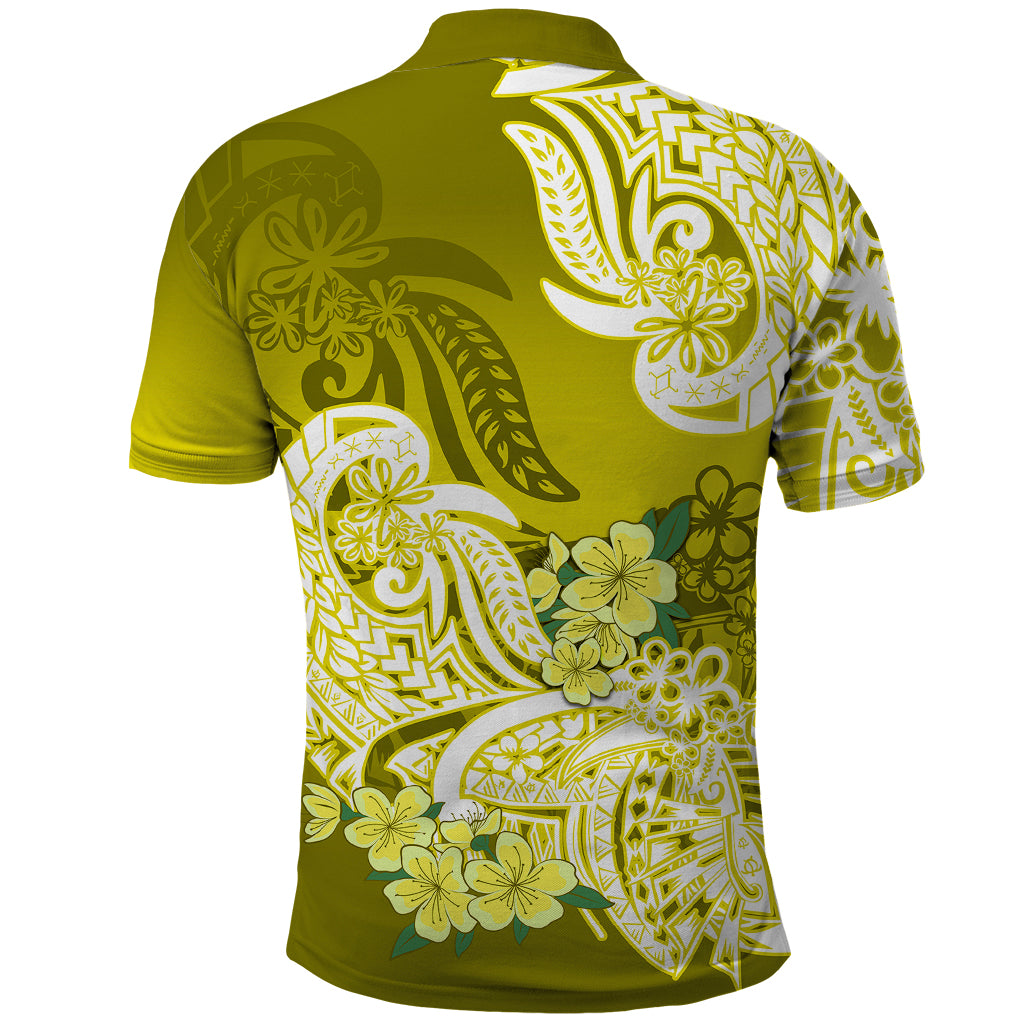 Polynesian Polo Shirt Pacific Flower Mix Floral Tribal Tattoo Yellow Vibe LT9 - Polynesian Pride