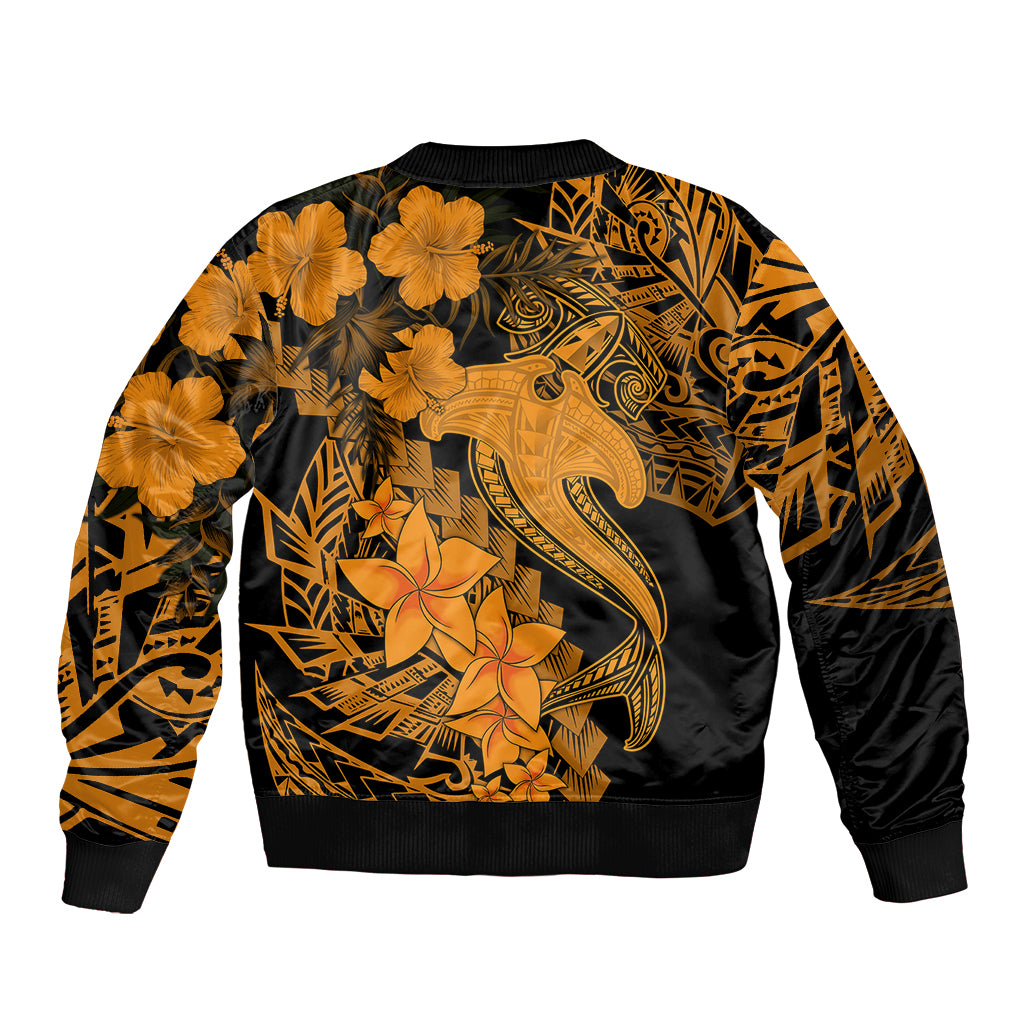 Aloha Hawaii Bomber Jacket Hammerhead Shark Tattoo Polynesian Summer - Gold LT9 - Polynesian Pride