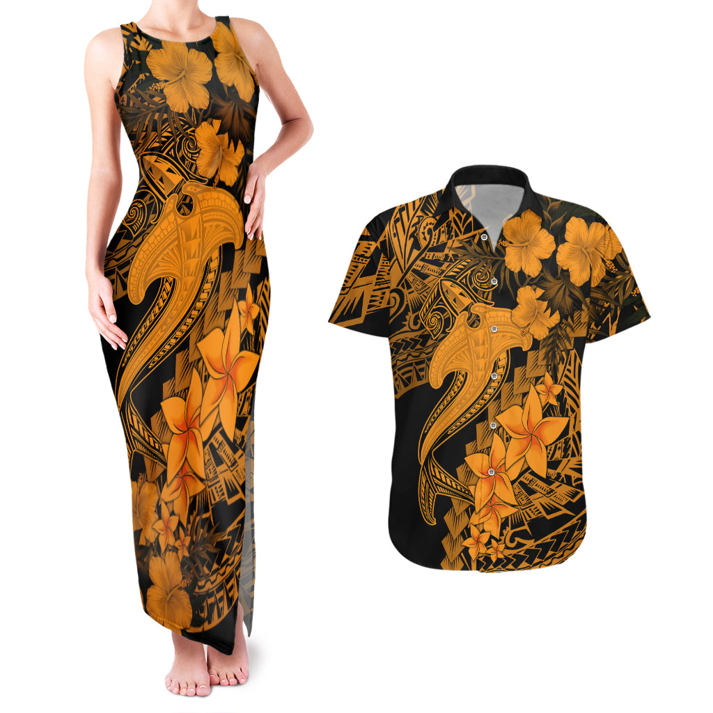 Aloha Hawaii Couples Matching Tank Maxi Dress And Hawaiian Shirt Hammerhead Shark Tattoo Polynesian Summer - Gold LT9 Gold - Polynesian Pride