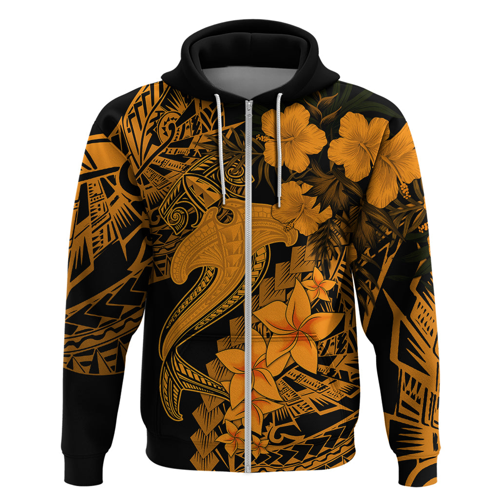 Aloha Hawaii Hoodie Hammerhead Shark Tattoo Polynesian Summer - Gold LT9 Zip Hoodie Gold - Polynesian Pride