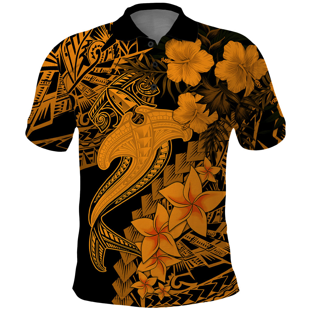 Aloha Hawaii Polo Shirt Hammerhead Shark Tattoo Polynesian Summer - Gold LT9 Gold - Polynesian Pride