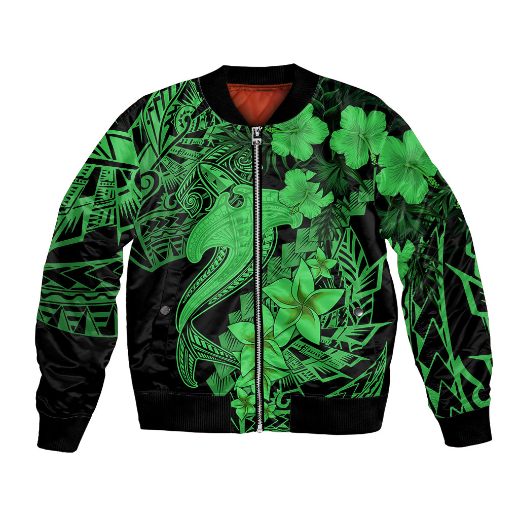 Aloha Hawaii Bomber Jacket Hammerhead Shark Tattoo Polynesian Summer - Green LT9 Unisex Green - Polynesian Pride