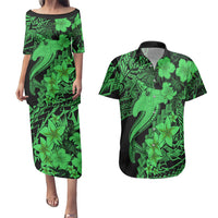 Aloha Hawaii Couples Matching Puletasi Dress and Hawaiian Shirt Hammerhead Shark Tattoo Polynesian Summer - Green LT9 Green - Polynesian Pride