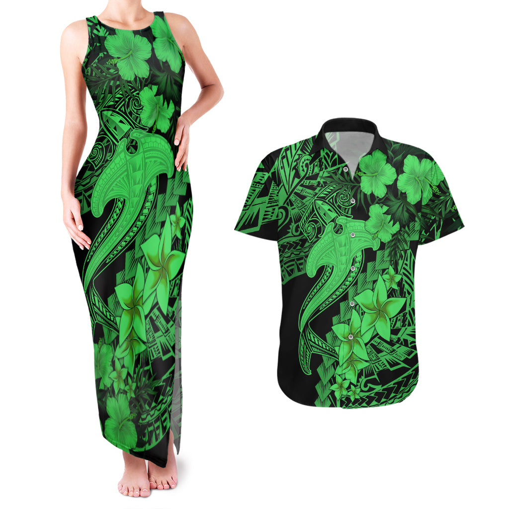 Aloha Hawaii Couples Matching Tank Maxi Dress And Hawaiian Shirt Hammerhead Shark Tattoo Polynesian Summer - Green LT9 Green - Polynesian Pride